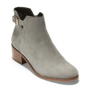 Cole Haan Gray Suede Ankle Bootie with Wood Heel